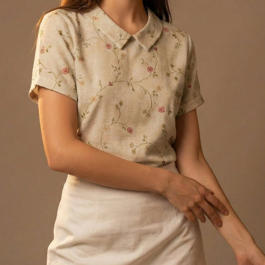 Lunezzo Wildflower Collared Blouse front