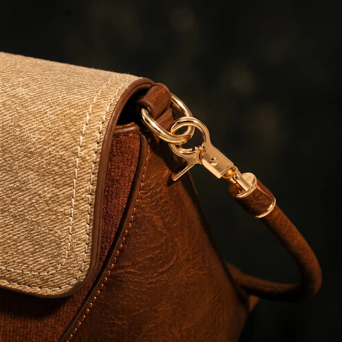Two-Tone Vintage Flap Shoulder Bag, Detachable Knotted Strap — detail2