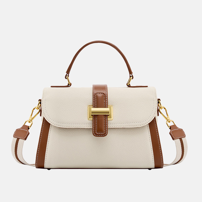Women Structured Crossbody Top Handle Bag — Color Block Italian Style — Lunezzo_white