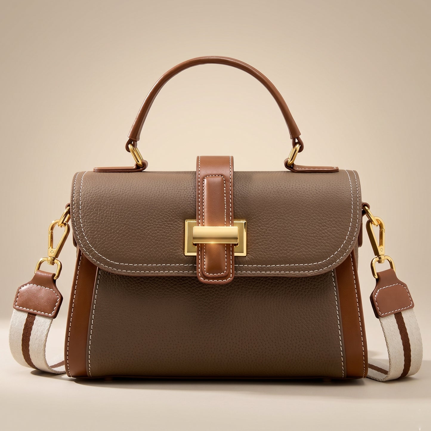 Women Structured Top Handle Crossbody Bag Color Block Gold Hardware — Lunezzo