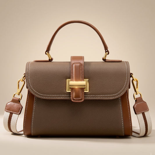 Women Structured Top Handle Crossbody Bag Color Block Gold Hardware — Lunezzo