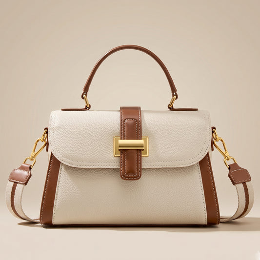 Women Structured Top Handle Crossbody Bag Color Block Gold Hardware — Lunezzo2
