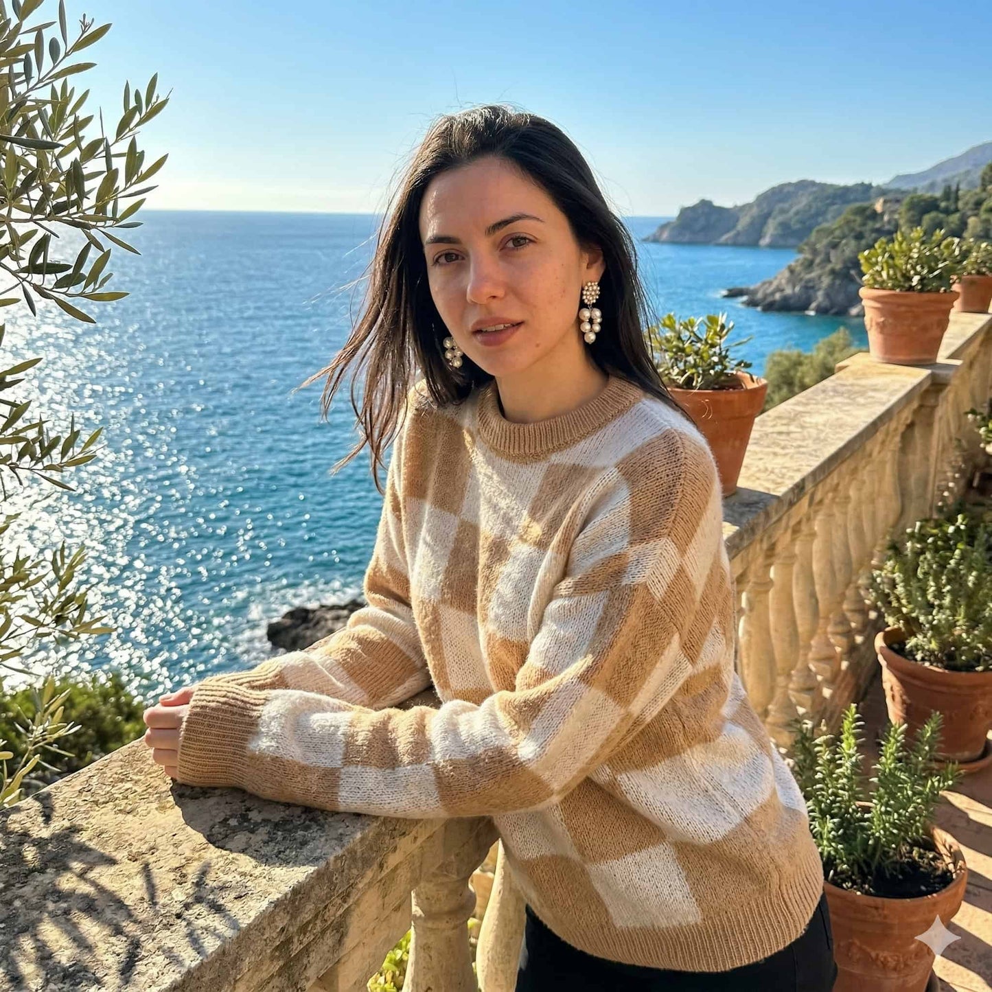 Checkered Knit Sweater