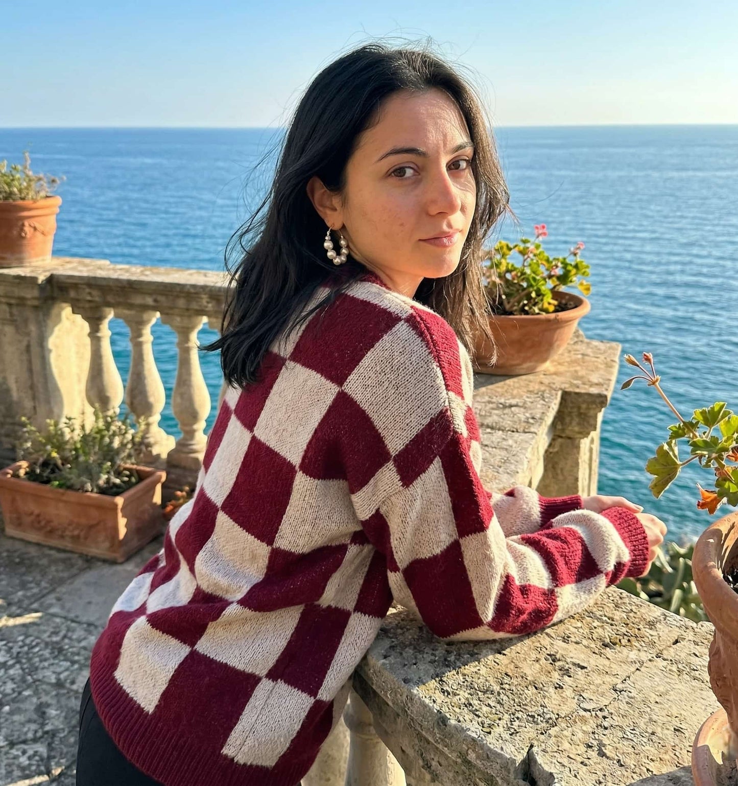 Checkered Knit Sweater