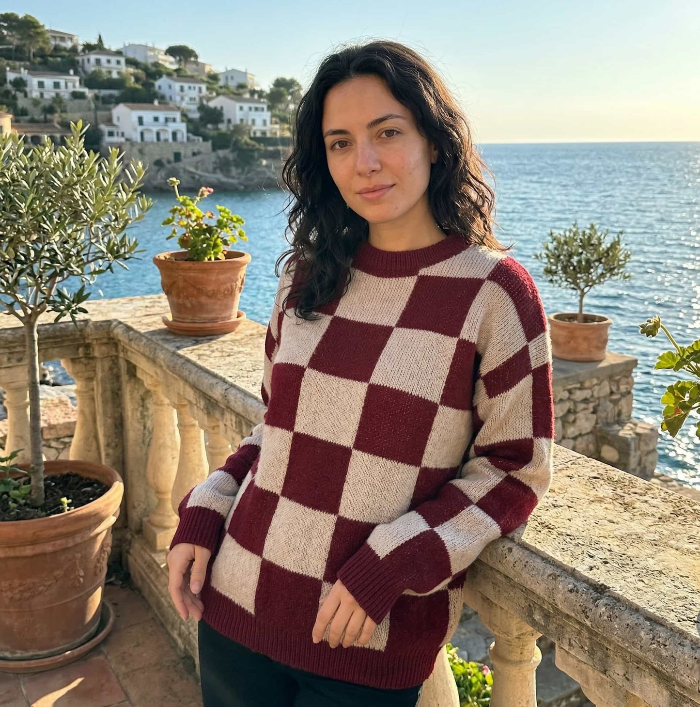 Checkered Knit Sweater
